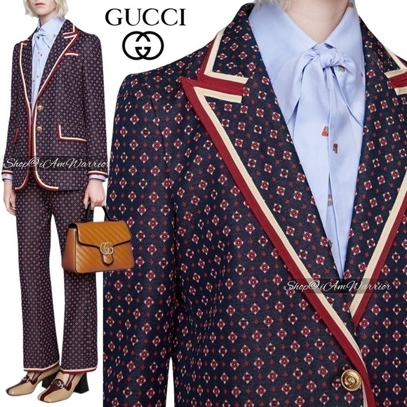 Gucci NWT navy & red geometric wool blend gold button blazer *Shop@iamwarrior - Picture 3 of 17
